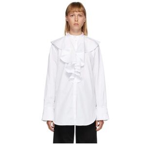 Toteme Cabrera White Poplin Ruffle Shirt Small Band Collar Cotton Minimal
